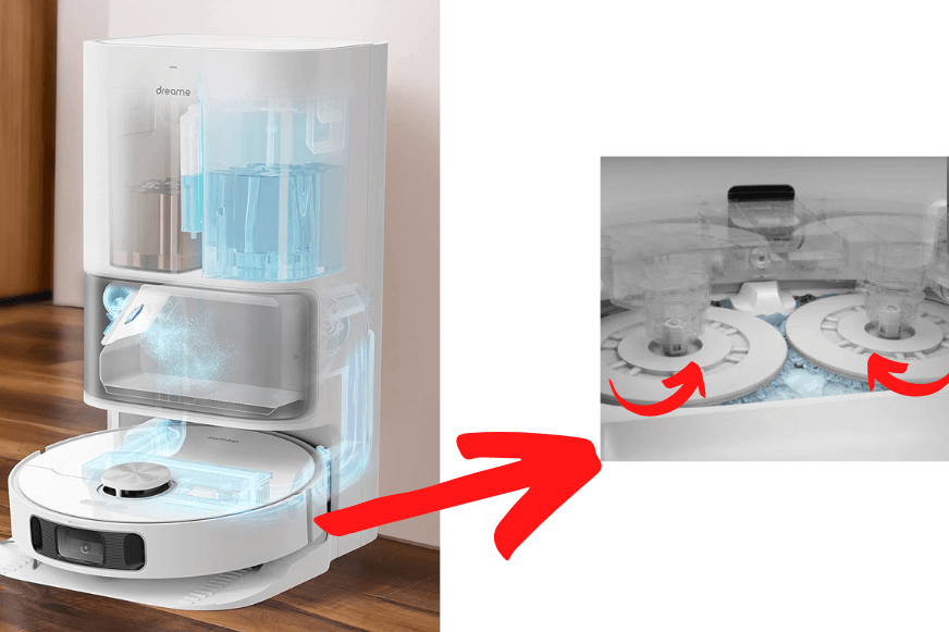 Очистка салфетки Dreame L10s Ultra на базовой станции.